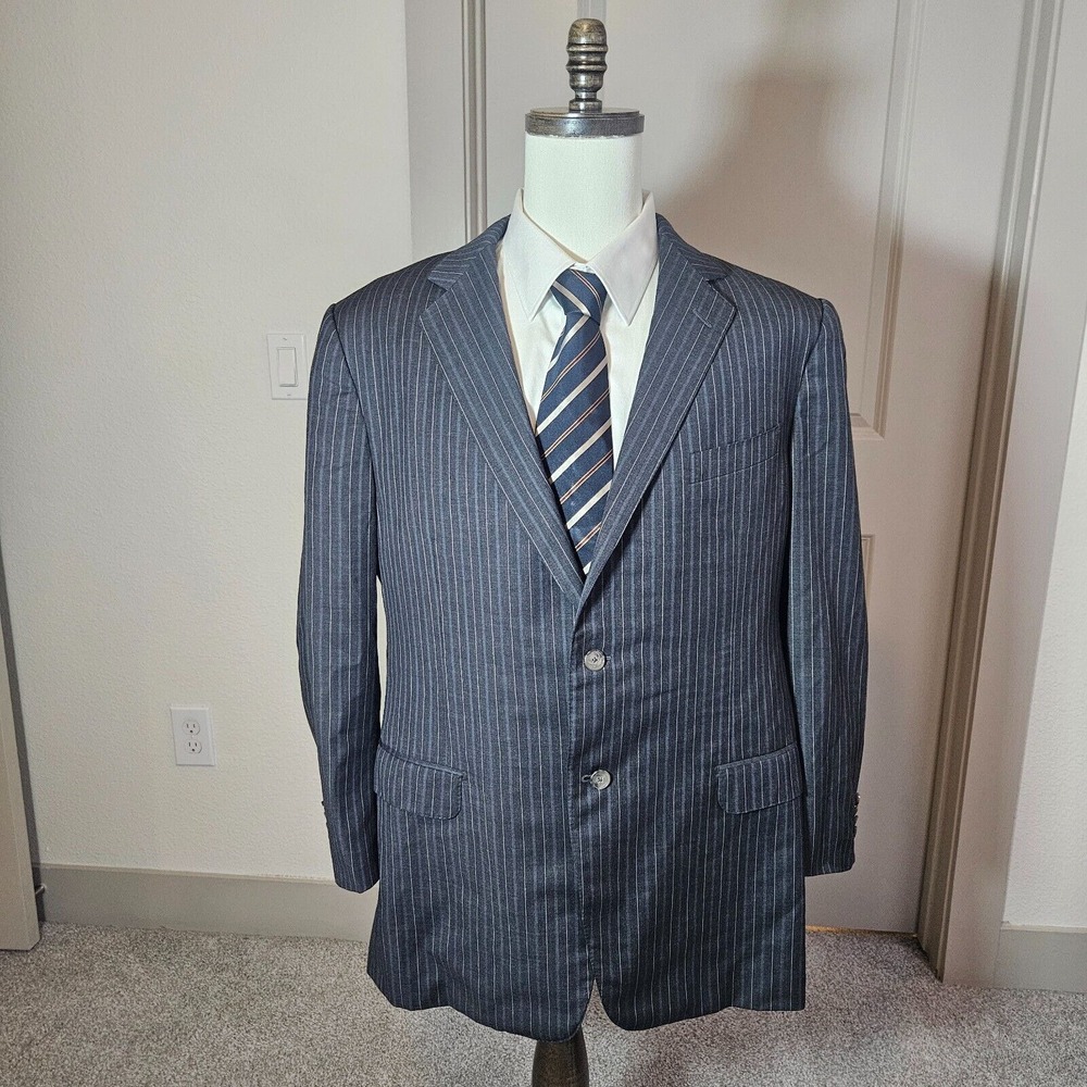 Ermenegildo Zegna Suit Blazer Men 46R 100%‎ Wool 2-Button Gray Striped